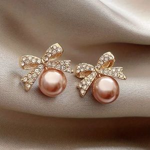 NEW Freshwater Pearl Elegant Bowknot Stud Earrings Evening Luxurious Wedding